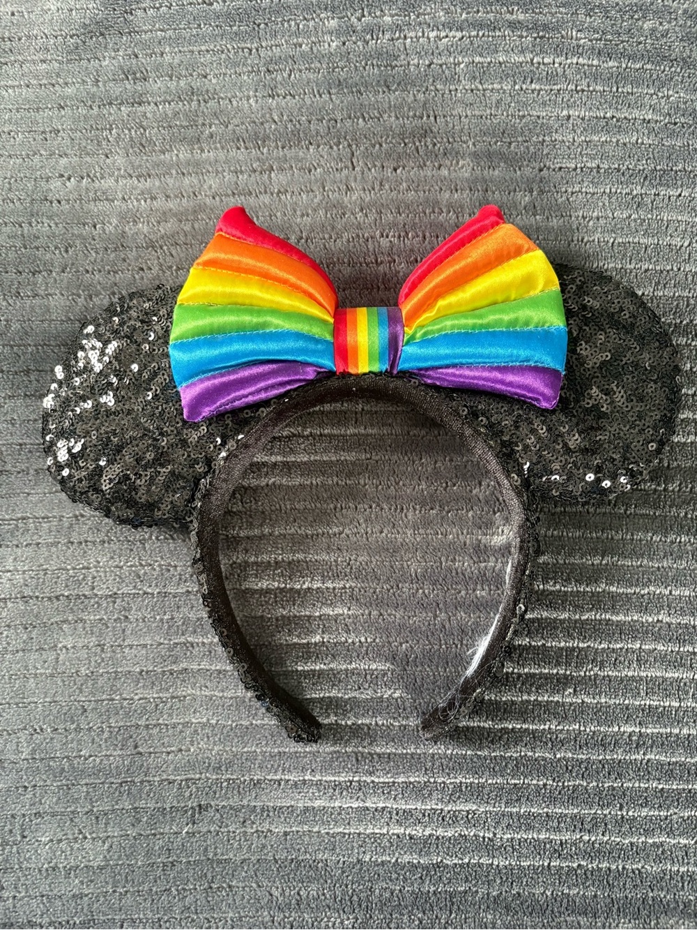 Disney Rainbow/Pride Bow Sequin Minnie Ear Headband - Black